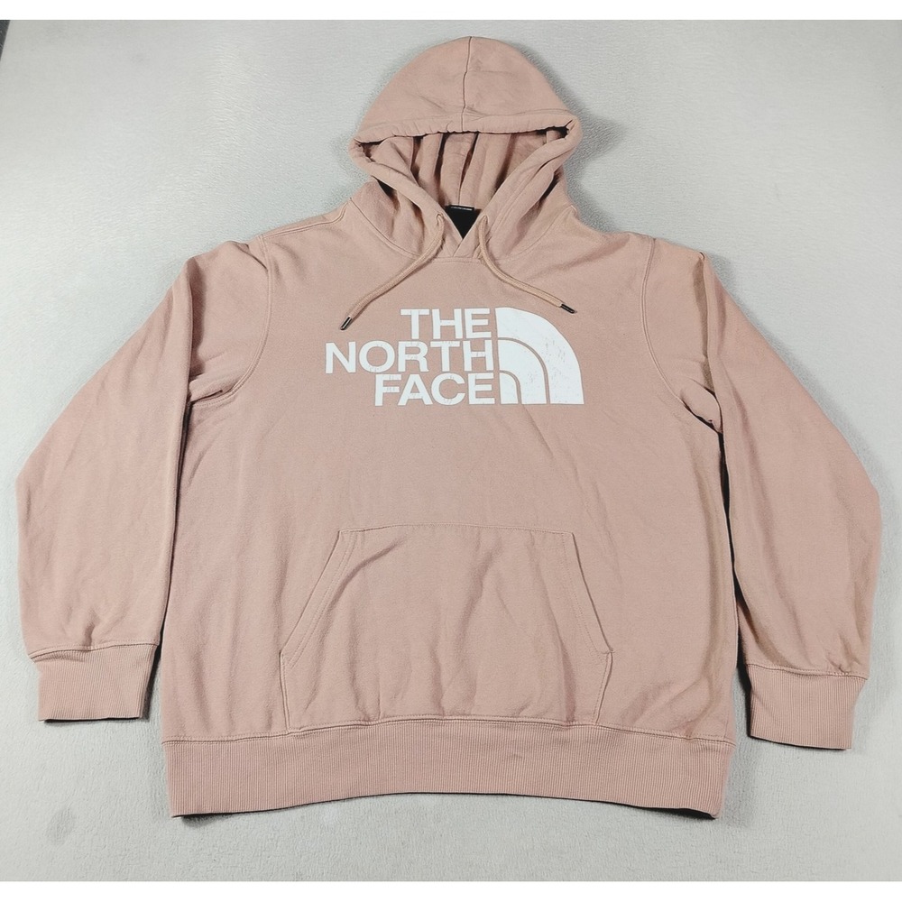 The North Face Hoodie Sweatshirt Mens Large Pink Pullover Fleece Logo Graphic